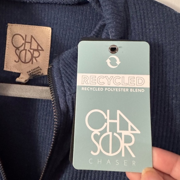 Chaser Zip Up Puff Sleeve Ribbed Lightweight Sweatshirt - Picture 3 of 4